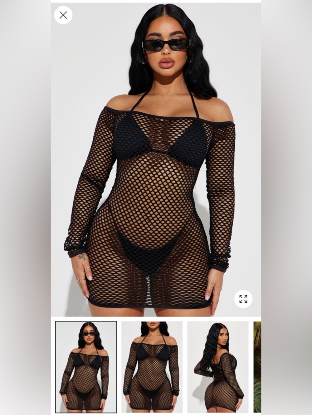Black Off-Shoulder Fishnet Cover-Up Dress